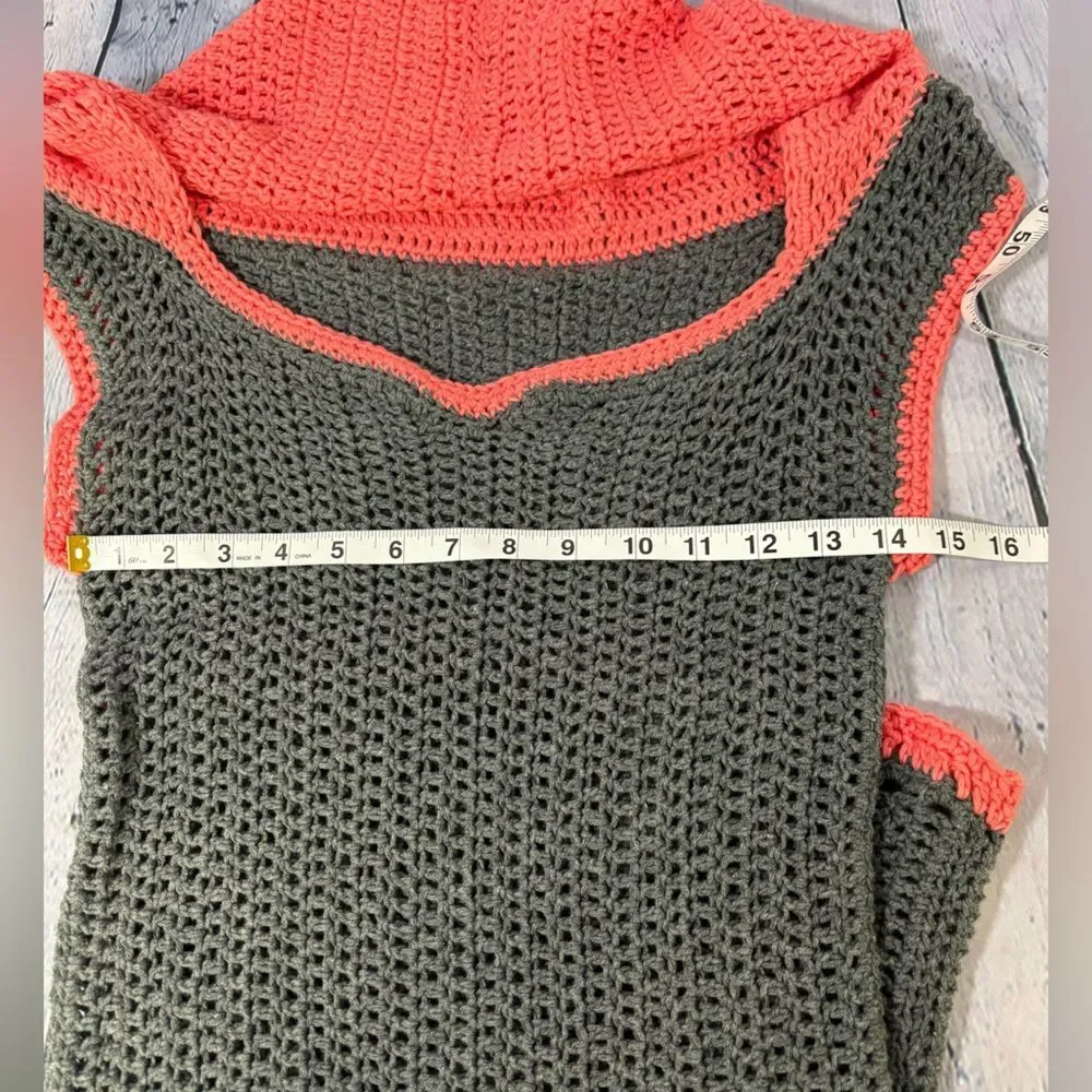 Handknit Gray Melon Cap Sleeve Pullover Hooded Boho Whimsigoth Sweater Vest S